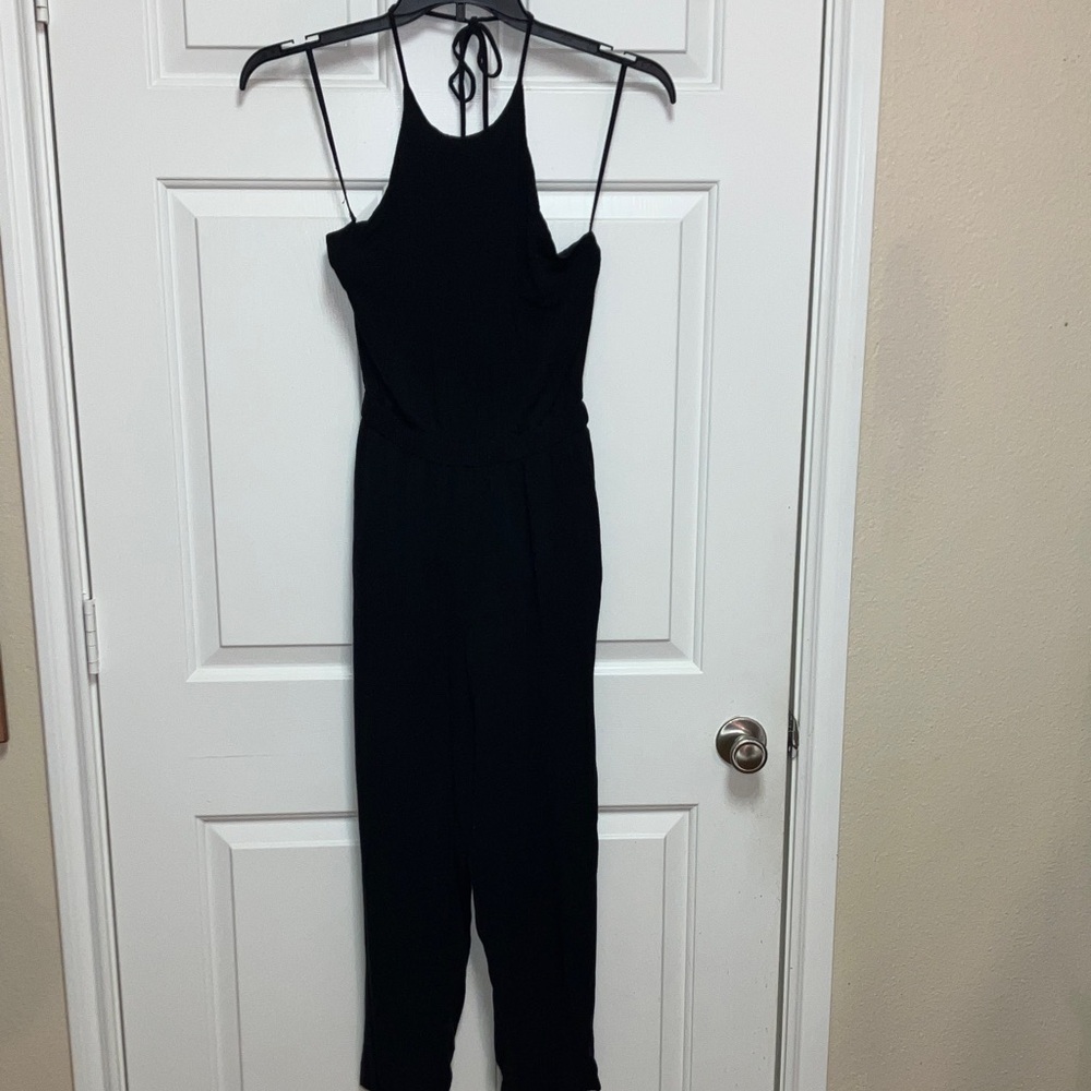 Miami Black Rayon Crinkle Halter Jumpsuit w/Elastic Waist Size Medium